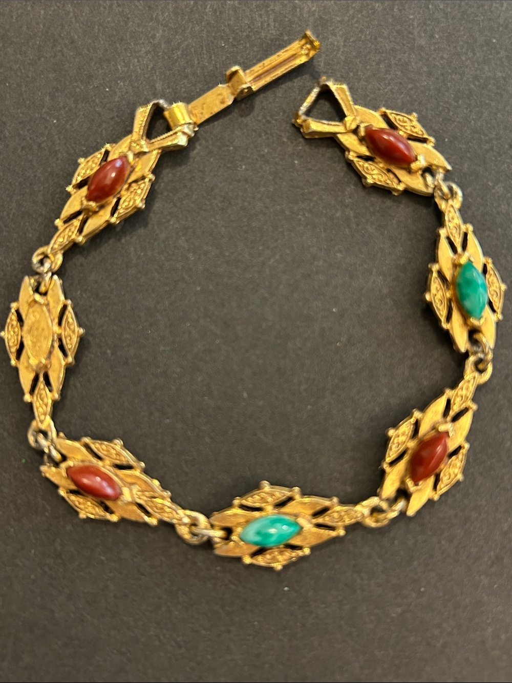 Gold-Tone Bracelet with Turquoise-Green and Carnelian-Red Stones